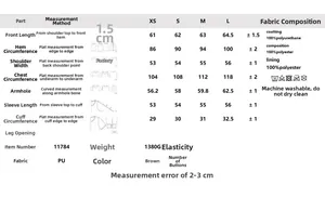 Guide des tailles et composition du tissu pour la veste en similicuir avec col en fourrure