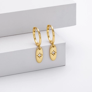 Minimalist s925 sterling silver drop earrings with golden octagonal star oval pendants
