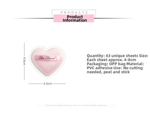 Detailed view showing dimensions and PVC material of pink Coquette heart stickers