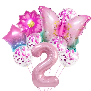 Kit de ballons papillon rose avec chiffre 2 en aluminium et ballons à paillettes