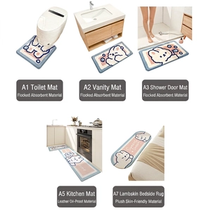 Cartoon rabbit bathroom mat set featuring water-absorbent flocking and non-slip base