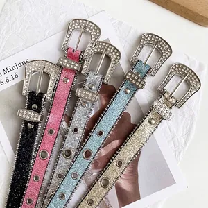 Cintura In Similpelle Con Strass Da Donna Cinturino In Vita Glitterato Y2K Con Fibbia Ad Ardiglione In Lega Accessorio Moda Retrò