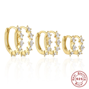 925 Sterling Silver Hoop Earrings Marquise Cubic Zirconia Plated Minimalist Daily Wear Jewelry For Women