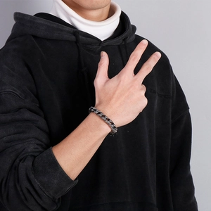 Retro double dragon head men's steel bracelet in silver with vintage engraved textures