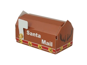 Detail of Christmas mailbox candy box featuring Santa Mail text and deer horn patterns