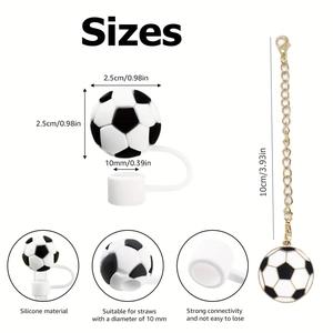 Soccer silicone straw cover and matching charm chain for 10mm sports bottle straws