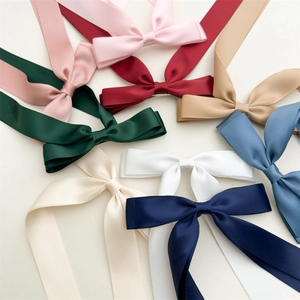 Satin double-layer bow hair clips with long ribbon tassels in multiple colors