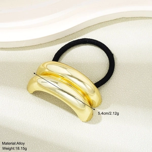 Elegant gold alloy hair tie with sleek double-layered arc design and black elastic band