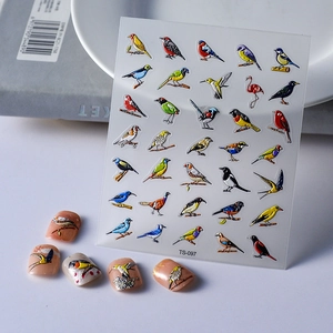3D Embossed Bird Nail Art Stickers Waterproof Self Adhesive Colorful Hummingbird Parrot Flower DIY Manicure Decoration