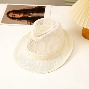 White breathable mesh trilby hat for men with rolled brim for summer sun protection