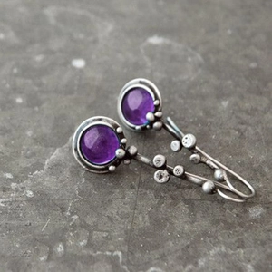Boucles d'oreilles vintage en argent oxydé avec branche et pierres d'améthyste