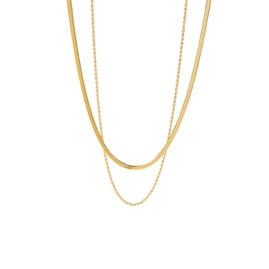 Classic 18K gold plated double layer necklace with flat snake chain and twisted rope chain