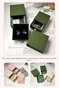 Detail view of drawer-style jewelry boxes with floating film display and velvet pouch