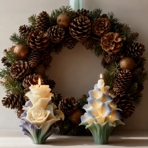 Dual floral Christmas tree silicone candle molds for DIY rose and hyacinth designs