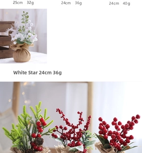 Detailed view of a 25cm mini Christmas tree with red berries, pine cones and star pendant