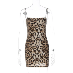 Detailed view of the leopard print sequin texture on a slim fit bodycon dress