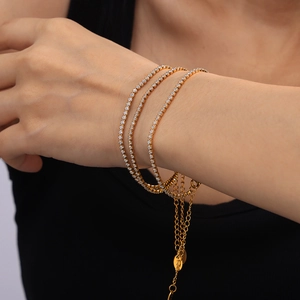 Hepburn style triple layer gold plated tennis bracelet with sparkling zircon stones