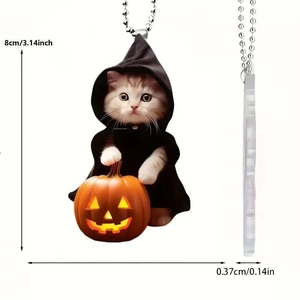 Flat acrylic Halloween black cat pumpkin hanging car ornament with 8cm size dimensions