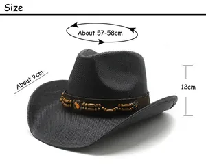Detailed size chart showing 57-58cm head circumference for the Western cowboy hat