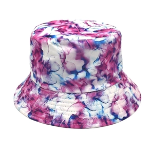 Close-up of vibrant tie-dye bucket hat with detailed stitching and thick cotton texture