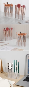 Detailed close-up showing 26-hole clear acrylic organizer for makeup brushes and pens