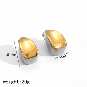 Boucles d'oreilles goutte bicolores en acier inoxydable poli or et argent