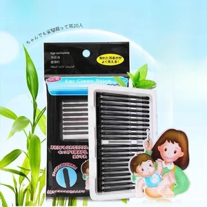 Detail of disposable sticky ear swabs in 20-piece black tray for gentle ear wax removal