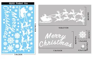 Tableau des tailles pour stickers de Noël avec dimensions du traîneau et des flocons