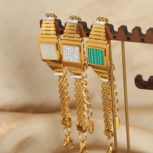 Bracelets rétro en acier titane doré avec incrustations de pierres précieuses