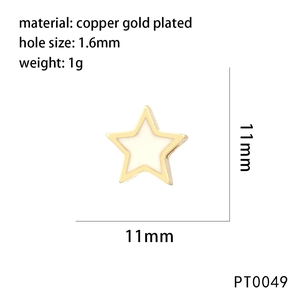 Detailed view of an 11mm gold-plated star pendant with white enamel center and dimensions