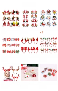 Collection of festive Christmas hair accessories featuring reindeer antlers and holiday clips