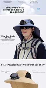 Chapeau de soleil avec ventilateur solaire et protège-nuque pour randonnée plein air