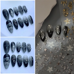 5D Embossed Nail Art Stickers Metallic Gold Silver Stamping Butterfly Bowknot Star Heart DIY Manicure Decoration Decals
