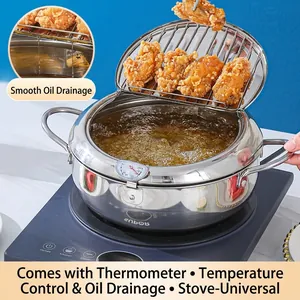 Marmite Friteuse Tempura Japonaise Acier Inoxydable Avec Thermomètre Et Grille Égouttage Pour Cuisinière Induction Gaz