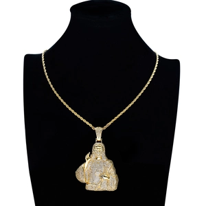 Collier hip hop avec pendentif Jésus plaqué or 18 carats et pierres en zircone