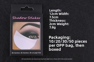 Detail showing the 12x7.5x2cm box packaging and dimensions for eyeshadow stickers