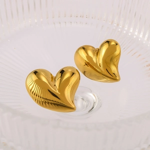 Minimalist 18K gold plated heart earrings in asymmetric 3D design on textured glass