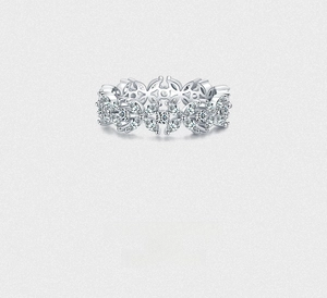 Detailed macro view of S925 silver clover ring with marquise-cut sparkling zircons