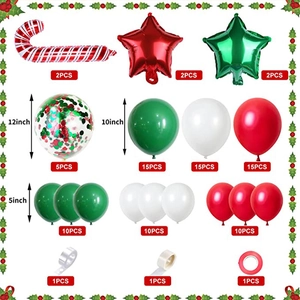 Christmas balloon arch kit with candy cane, star foils and red green latex balloons