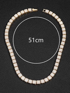 Detailed view of 13mm gold cuban link necklace with rhinestones and 51cm length label