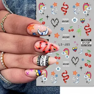 Street style Halloween nail stickers featuring snake, heart and star patterns for DIY manicure