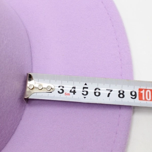 Detail showing the 8cm wide brim of this lavender wool felt sun hat with measurement
