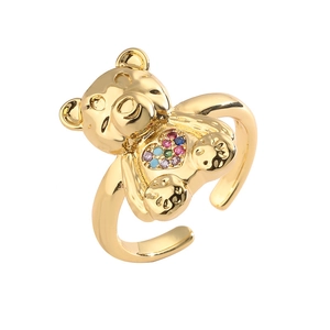 Adjustable gold bear ring with heart shaped colorful cubic zirconia for men and women
