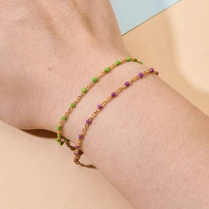 French vintage stainless steel gold chain bracelets with colorful enamel beads for women