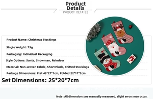Detailed size specifications of festive Christmas stockings with cartoon character designs