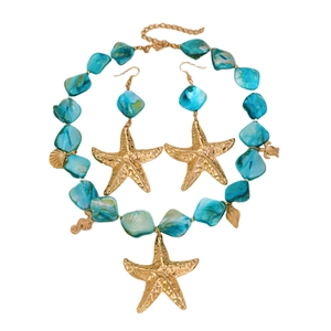 Set gioielli con collana a stella marina e pietre turchesi in stile vacanza tropicale