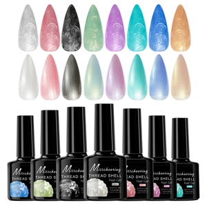Detailed palette showing 16 colors of 7.5ml thread shell pearl nail polish set