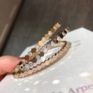 Honeycomb diamond pavé bracelet in gold, silver, and rose gold finishes in a stackable set