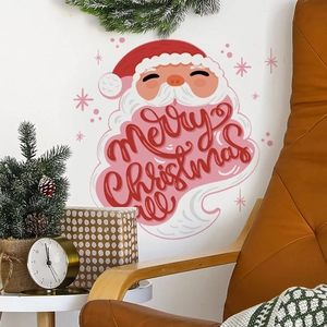 Christmas wall sticker with Santa Claus and Merry Christmas lettering on a white wall