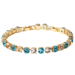 6mm multicolor round zircon tennis bracelet in gold plated finish with fold-over clasp